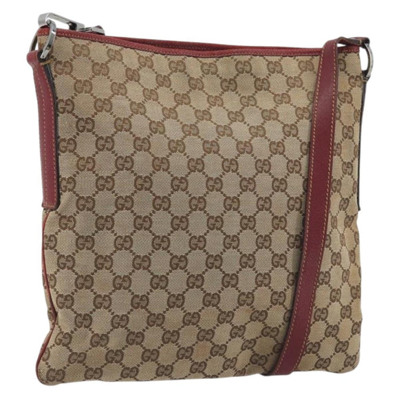 GUCCI GG Canvas Shoulder Bag Beige Silver 113013 Auth 197182