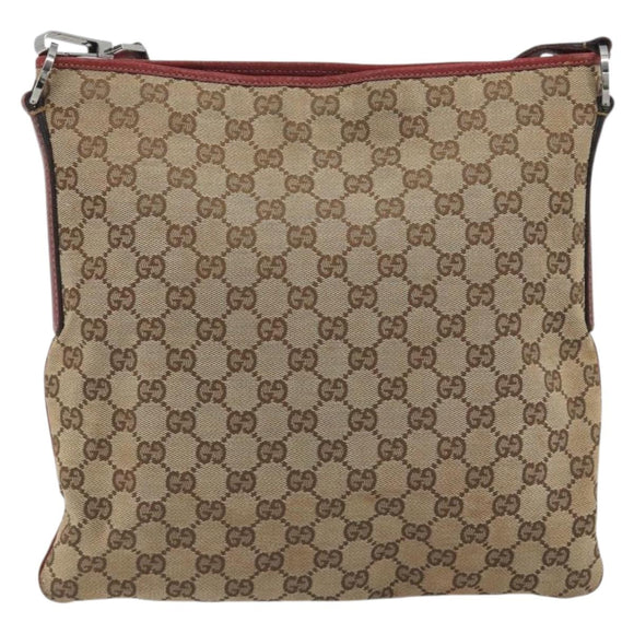 GUCCI GG Canvas Shoulder Bag Beige Silver 113013 Auth 197182
