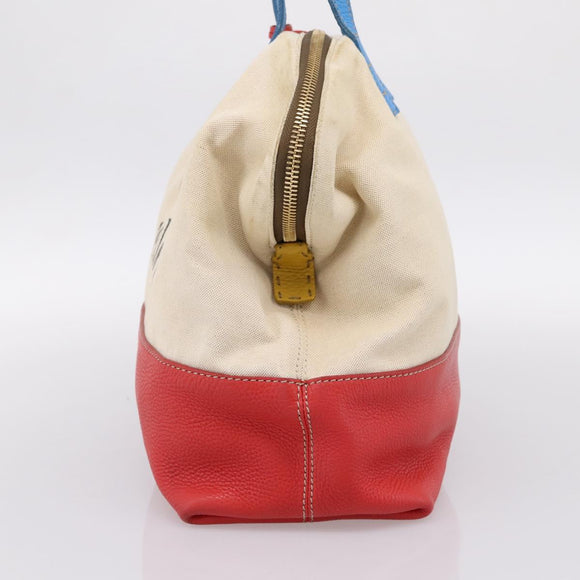 FENDI Celeria Tote Bag Canvas Ivory Gold Auth 197186A