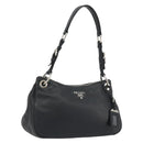PRADA Shoulder Bag Vittero Dino Leather Black Silver Auth 197187V-1