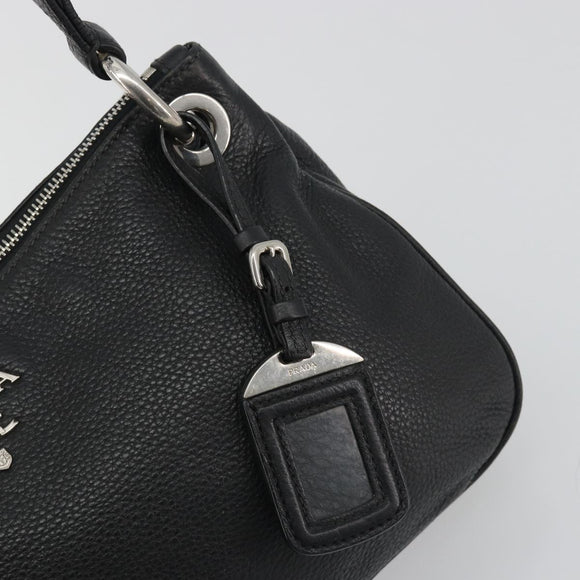 PRADA Shoulder Bag Vittero Dino Leather Black Silver Auth 197187V