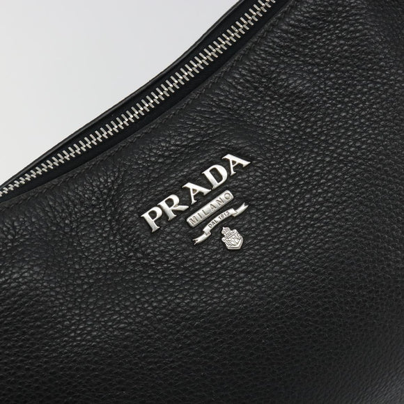 PRADA Shoulder Bag Vittero Dino Leather Black Silver Auth 197187V