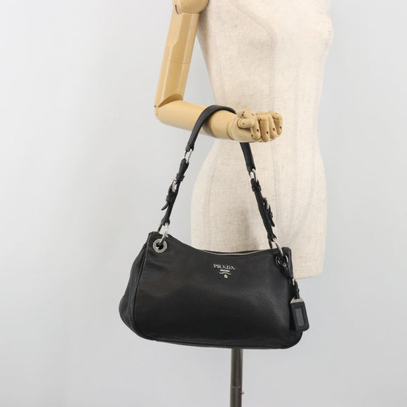 PRADA Shoulder Bag Vittero Dino Leather Black Silver Auth 197187V