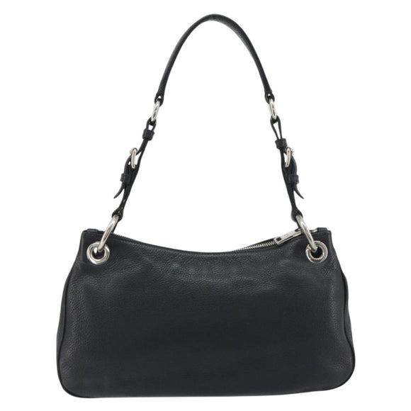 PRADA Shoulder Bag Vittero Dino Leather Black Silver Auth 197187V