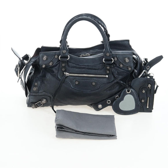 BALENCIAGA Neo Kagole City Small Hand Bag Leather 2way Black 700451 Auth 197188M