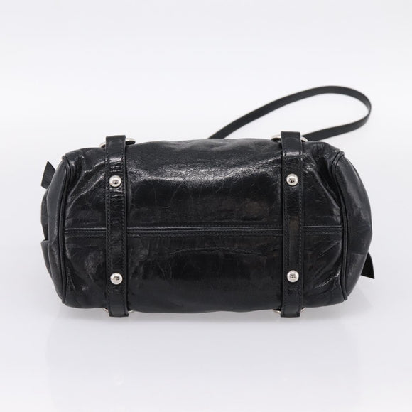 Miu Miu Hand Bag Vitello Lux Leather 2way Black Silver Auth 197198SAM