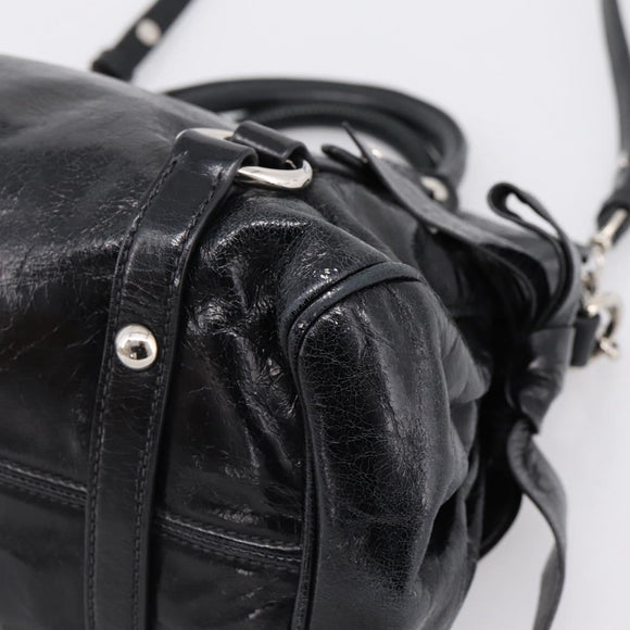 Miu Miu Hand Bag Vitello Lux Leather 2way Black Silver Auth 197198SAM