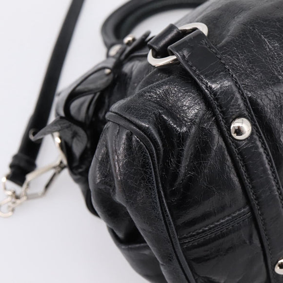 Miu Miu Hand Bag Vitello Lux Leather 2way Black Silver Auth 197198SAM