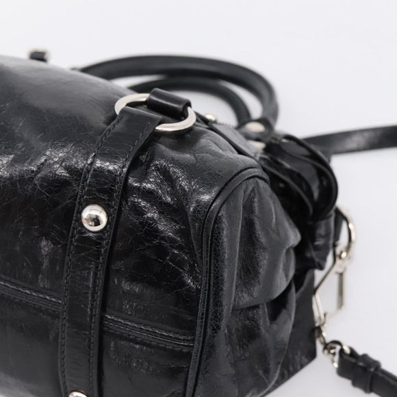 Miu Miu Hand Bag Vitello Lux Leather 2way Black Silver Auth 197198SAM