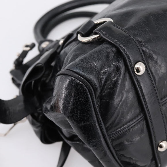 Miu Miu Hand Bag Vitello Lux Leather 2way Black Silver Auth 197198SAM