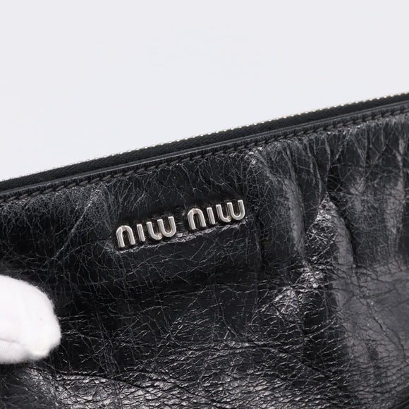 Miu Miu Hand Bag Vitello Lux Leather 2way Black Silver Auth 197198SAM