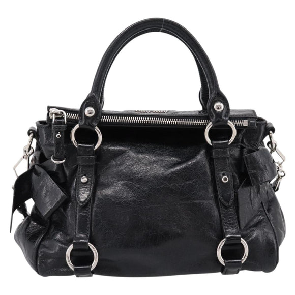 Miu Miu Hand Bag Vitello Lux Leather 2way Black Silver Auth 197198SAM