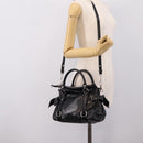 Miu Miu Hand Bag Vitello Lux Leather 2way Black Silver Auth 197198SAM-24
