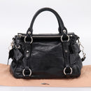 Miu Miu Hand Bag Vitello Lux Leather 2way Black Silver Auth 197198SAM-25