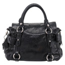Miu Miu Hand Bag Vitello Lux Leather 2way Black Silver Auth 197198SAM-3