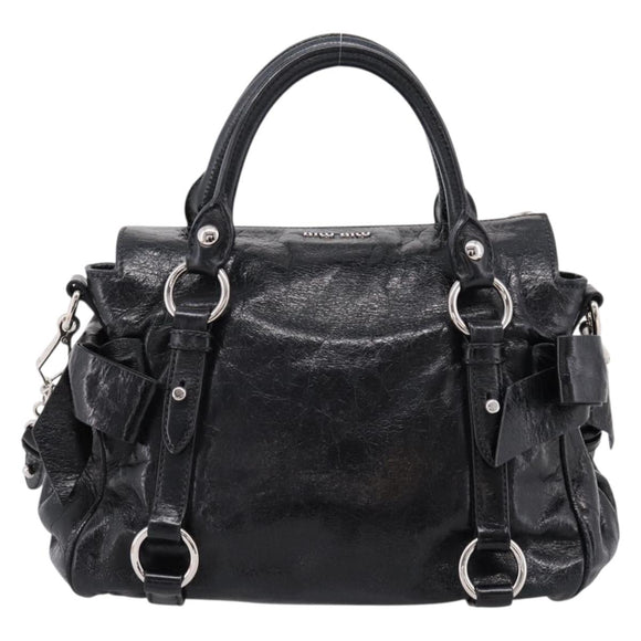 Miu Miu Hand Bag Vitello Lux Leather 2way Black Silver Auth 197198SAM