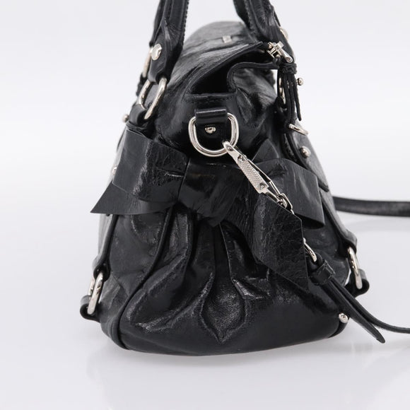 Miu Miu Hand Bag Vitello Lux Leather 2way Black Silver Auth 197198SAM