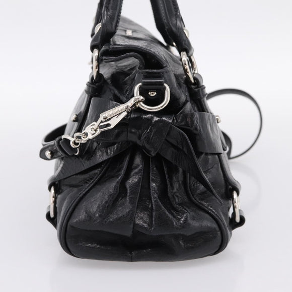 Miu Miu Hand Bag Vitello Lux Leather 2way Black Silver Auth 197198SAM