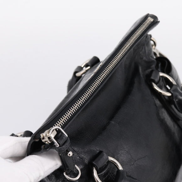 Miu Miu Hand Bag Vitello Lux Leather 2way Black Silver Auth 197198SAM
