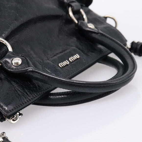 Miu Miu Hand Bag Vitello Lux Leather 2way Black Silver Auth 197198SAM