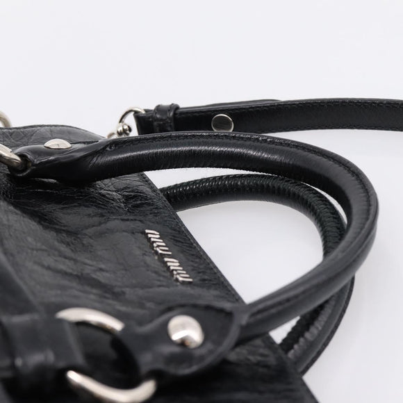Miu Miu Hand Bag Vitello Lux Leather 2way Black Silver Auth 197198SAM