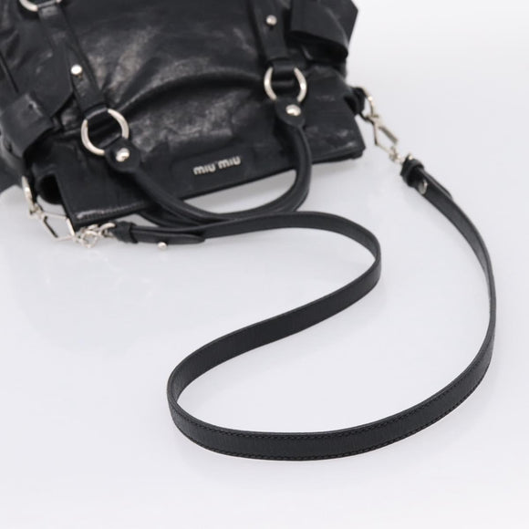 Miu Miu Hand Bag Vitello Lux Leather 2way Black Silver Auth 197198SAM