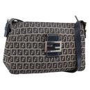FENDI Zucchino Canvas Mamma Baguette Shoulder Bag Navy Silver Auth 197199A-1