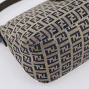 FENDI Zucchino Canvas Mamma Baguette Shoulder Bag Navy Silver Auth 197199A-15