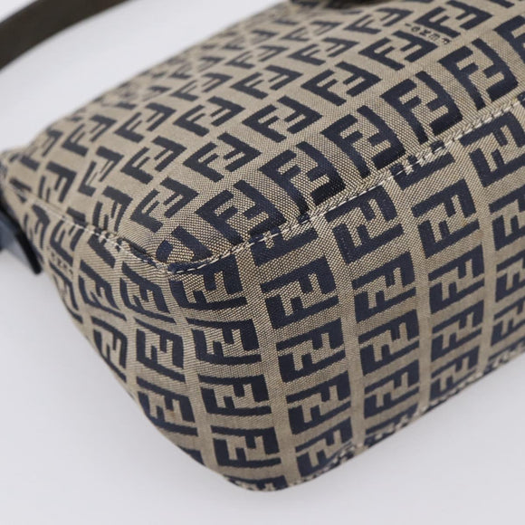 FENDI Zucchino Canvas Mamma Baguette Shoulder Bag Navy Silver Auth 197199A