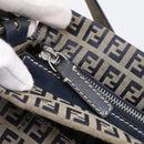 FENDI Zucchino Canvas Mamma Baguette Shoulder Bag Navy Silver Auth 197199A-10