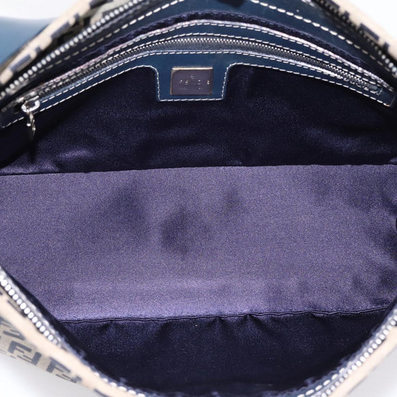 FENDI Zucchino Canvas Mamma Baguette Shoulder Bag Navy Silver Auth 197199A