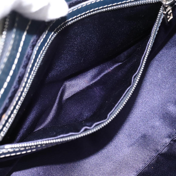 FENDI Zucchino Canvas Mamma Baguette Shoulder Bag Navy Silver Auth 197199A