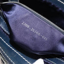FENDI Zucchino Canvas Mamma Baguette Shoulder Bag Navy Silver Auth 197199A-12