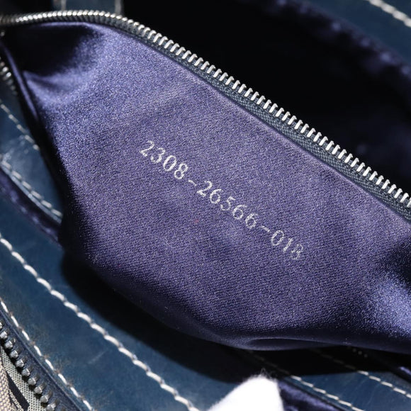 FENDI Zucchino Canvas Mamma Baguette Shoulder Bag Navy Silver Auth 197199A