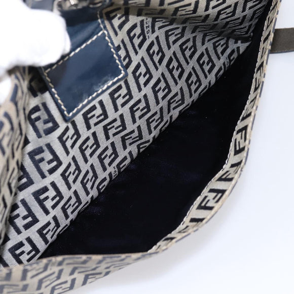 FENDI Zucchino Canvas Mamma Baguette Shoulder Bag Navy Silver Auth 197199A