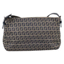 FENDI Zucchino Canvas Mamma Baguette Shoulder Bag Navy Silver Auth 197199A-2