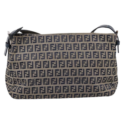 FENDI Zucchino Canvas Mamma Baguette Shoulder Bag Navy Silver Auth 197199A - 0