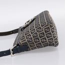FENDI Zucchino Canvas Mamma Baguette Shoulder Bag Navy Silver Auth 197199A-3