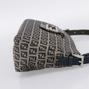 FENDI Zucchino Canvas Mamma Baguette Shoulder Bag Navy Silver Auth 197199A-4