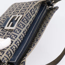 FENDI Zucchino Canvas Mamma Baguette Shoulder Bag Navy Silver Auth 197199A-6