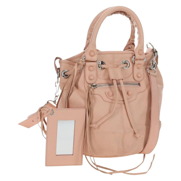 BALENCIAGA Classic Mini Pompon Hand Bag Leather 2way Pink 246438 Auth 197200V