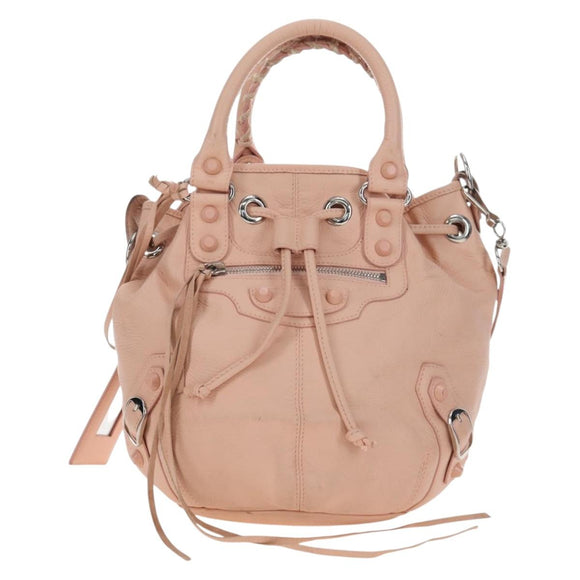 BALENCIAGA Classic Mini Pompon Hand Bag Leather 2way Pink 246438 Auth 197200V