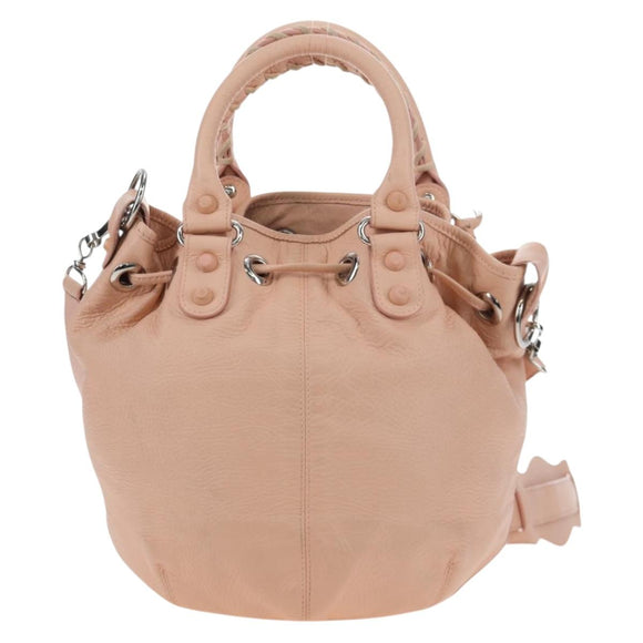 BALENCIAGA Classic Mini Pompon Hand Bag Leather 2way Pink 246438 Auth 197200V