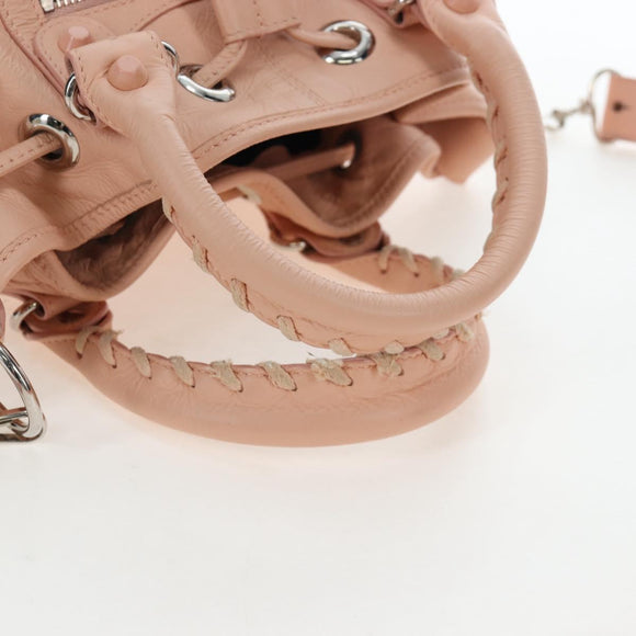 BALENCIAGA Classic Mini Pompon Hand Bag Leather 2way Pink 246438 Auth 197200V