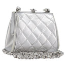 CHANEL Chain Shoulder Pouch Matelasse Leather Silver CC Auth 197202A-1