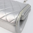 CHANEL Chain Shoulder Pouch Matelasse Leather Silver CC Auth 197202A-14