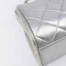 CHANEL Chain Shoulder Pouch Matelasse Leather Silver CC Auth 197202A-15