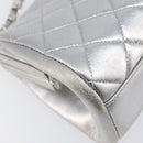 CHANEL Chain Shoulder Pouch Matelasse Leather Silver CC Auth 197202A-17