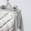 CHANEL Chain Shoulder Pouch Matelasse Leather Silver CC Auth 197202A-9