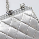 CHANEL Chain Shoulder Pouch Matelasse Leather Silver CC Auth 197202A-10